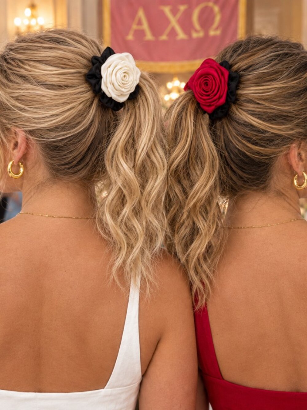 NWT - Sunday State - 2 Pack - White and Red Rose Petal Scrunchies